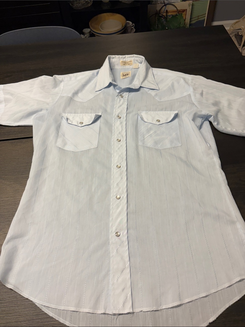 Vintage Lee Men’s Light Blue Pearl Snap Western Cowboy Shirt